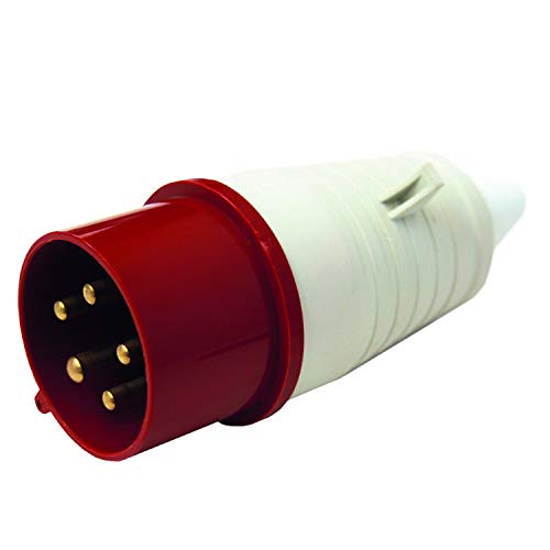 Electraline 80859 Fiche mâle industrielle, IEC, 32A, 3P+N+T, 380V, IP67, Rouge