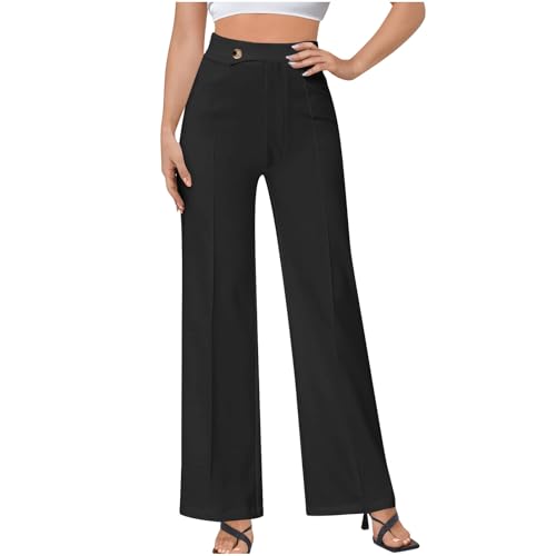HGps8w Straight Leg Work Pants for Women Solid Color High Waisted Versatile Business Office Casual Slacks with Pockets