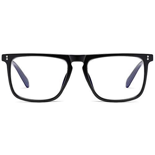 Blue Light Blocking Glasses Square Computer Eyewear Frame High Definition Vision Clear Lens Anti Reflective Coating No Glare Harmful HEV Blue Light Filter (Bright Black)