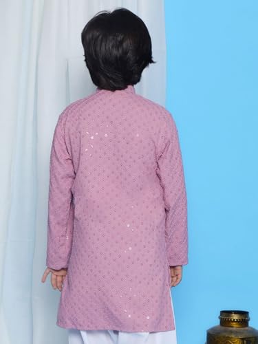 Image of AJ DEZINES Chikankari Kurta For Boys- Ethnic Wear | Embroidery Chikankari Sequined | Traditional & Festive Outfit | Cotton Stylish Boys Kurta | Perfect For Wedding & Family Function