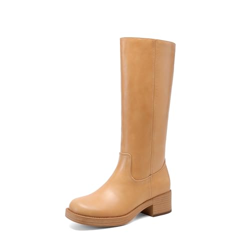 DREAM PAIRS Women's Square Toe Platform Chunky Block Heel Knee High Riding Boots 6.5 All Yellow