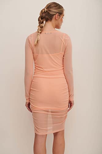 NA-KD Rouched Mesh Dress, Coral Pink, X-Small, XS - Image 2