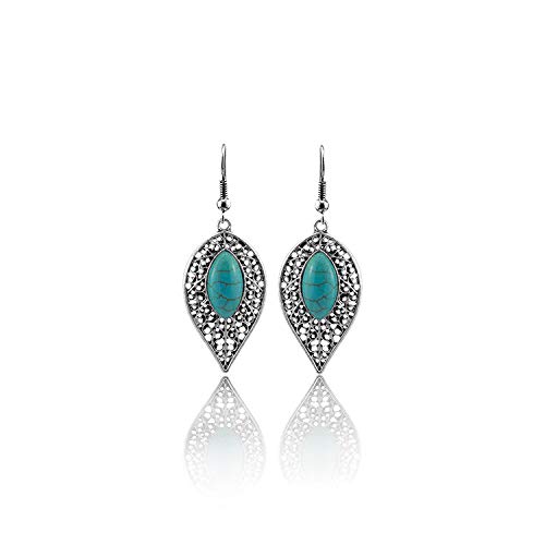 Harlorki Fashion Women Lady Retro Vinrage Turquoise Rhinestone Necklace Earrings Jewelry Set
