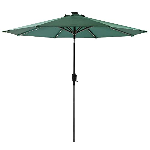 Sun-Ray 9ft Round Patio Umbrella, 94in. Tall Table Umbrella with 32 Diamond Shaped Solar Lights with Aluminum Black Frame and Hunter Green Fabric for Patio, Backyard, Deck, Camping, and Beach