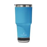 Go Caddy - Bicchiere con altoparlante Bluetooth, tazza da viaggio isolata in acciaio inox con coperchio, thermos per bevande calde e fredde, altoparlante integrato, base in gomma, blu acqua