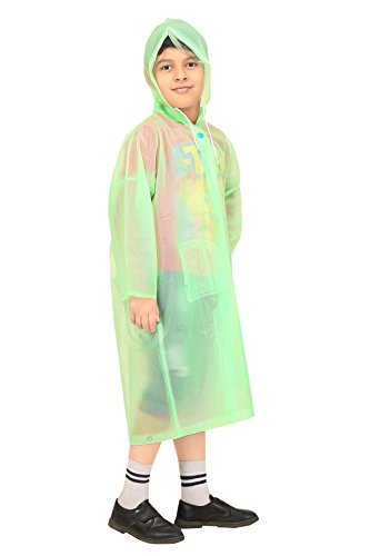 Image of Goodluck Kids Waterproof Knee-Length Raincoat for Boys & Girls - Transparent Hooded Rain Wear, Lightweight Reusable Rain Jacket with Front Button Closure for School, Travel & Outdoor Use