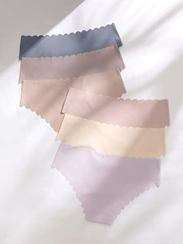 Shenhe Women's 6 Piece No Show Seamless Underwear Scallop Trim Mid Rise Panties Multicolor Beige L #TOP3
