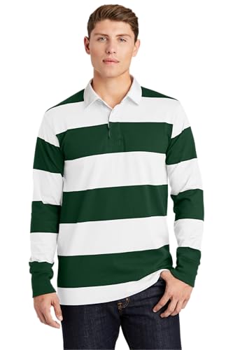 SPORT-TEK Unisex Classic Long Sleeve Rugby Polo Forest Green/White