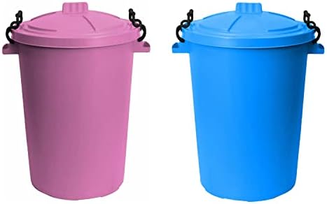 TENLITE Set of 2 - 50Litre Sky Blue and Pink Heavy Duty Plastic Clip Lock Lid Bin Indoor or Outdoor Rubbish, Trash Can, Dustbin Waste or Storage of Animal Feed, Colourful Bins - Made in U.K.