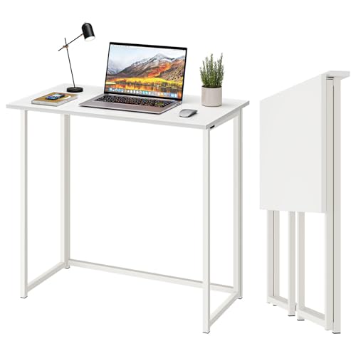 Dripex Mesa Escritorio Plegable, Mesa Ordenador, Compacto Sin Ensamblaje, Mesa De Estudio Para Casa Oficina, Escritorio Para Computadora Manualidades, Blanca, 80 X 45 X 74 Cm