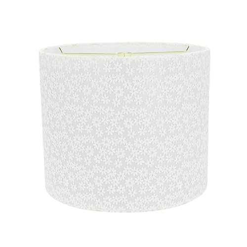 Image of Aspen Creative 31094A Transitional Drum (Cylinder) Shaped Spider Construction Lamp Shade in White with Floral Gauze Pattern, 12 inch Wide (12 inch x 12 inch x 10 inch)