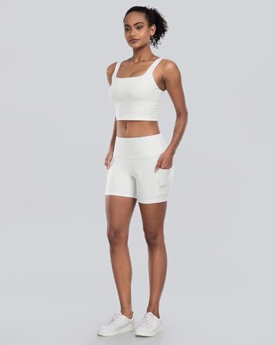 Womens Biker Yoga Shorts with Pockets: High Waisted Tummy Control Spandex Workout Athletic Gym Shorts 4 Packs(5'' 2Black,Skin,White, XL)4