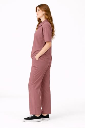 Image of Kvetoo Women Solid Tracksuit Set Cotton Lounge Wear Set Half Sleeve Polo T-Shirt & Straight Pant Casual Travel Outfit
