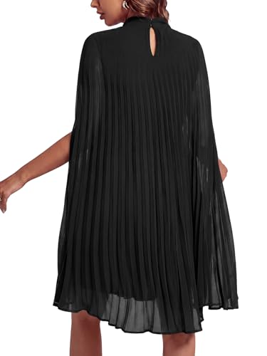 Image of Rooscier Women's Cloak Sleeve Party Midi Dress | Mock Neck Pleated Keyhole Back Flowy Dresses