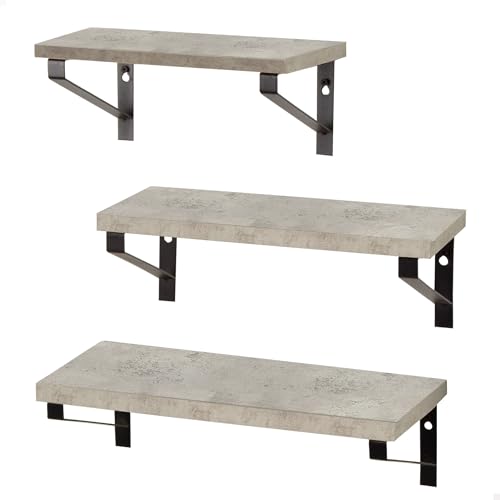 AKTIVE MAX Home Set de 3 estantes de Pared, 42, 34 y 28 cm, Peso máximo 6 kg, Efecto Cemento, Estructura metálica Negra, Flotante, para salón, Dormitorio, Cocina, Oficina, baño (18485)