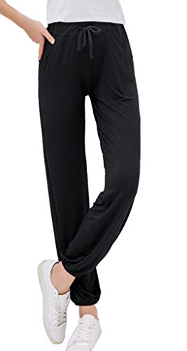 Geval Salon Modal Respirante Femmes Yoga Fitness Pantalons Cheville Zen et détente Pantalon Jogger Fit L Noir Cover