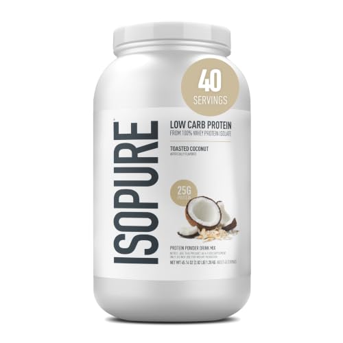 Image of Isopure Low Carb 100% Pure Whey Isolate Protein Powder, Gluten Free, With Vitamins, Toasted Coconut, 25g Protein Per Serving, 3 Lbs, 42 Servings (Packaging May Vary)