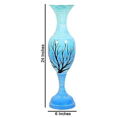 Image of Big Flower Vase for Living Room Corner Big Size Tall Metal Home Decor Item for Floor and Room- Large and Long Vase /Pot (25 Inches) Pack of 1 (Sky Blue)