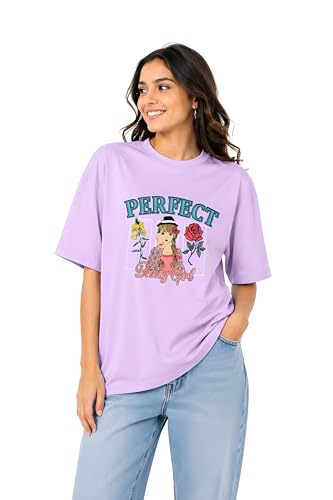 Image of Amazon Brand - Anarva Women Oversized Graphic Printed T Shirt 100% Cotton Drop Shoulder Loose Fit Baggy Casual Tshirt for Girls