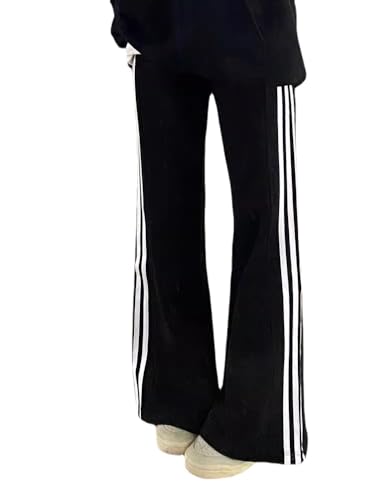 Obenie Women's Fashion Contrast Striped Elastic High Waist Workout Flare Leg Pants Ventilate Slim fit Wide Leg Pants