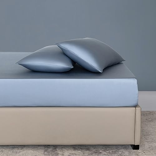 JIANINGHOME Sábana bajera de seda satinada de 90 x 200 pulgadas, sábana bajera de seda satinada de alta gama, funda de colchón sólida de alta gama, sábana de cama de verano, ropa de cama de seda de