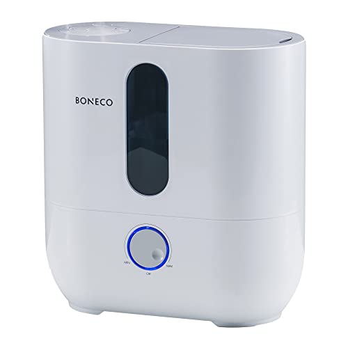 BONECO U300 Large Room Whisper Quiet Cool Mist Ultrasonic Humidifier with 2 in 1 Water Filter, Low Level Indicator Light, and Auto Shutoff, White