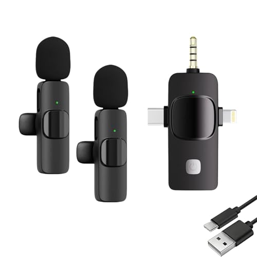 Wireless Lavalier Microphone 2 Pack, Mini Lapel Microphones for All Devices, USB C, Vlog, Podcast & Video Recording, Clip-On External Mic with Receiver & Phone for iPhone & Android. CLOSING SALE!!