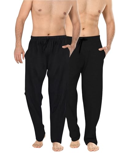 Men's long Lounge Wear Pants Nightwear (Two pack) Pyjama Bottoms Sleepwear (Black/Black, Large)