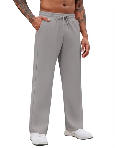 COOFANDY Men's Sweatpants Open Bottom Sweat Pants Casual Drawstring Lounge Pants Joggers with Pockets Light Grey