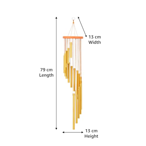 Image of Amazon Basics Wind Chimes for Balcony Decoration, Home Decor & Positive Vibes | Soothing Musical Sound | Metal Hanging for Indoor /Outdoor | Color: Gold | Material: Aluminum | Size: 69L x 12W x 12H cms