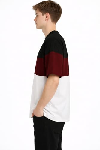 Image of Stylish Men Color Block Oversized Half Sleeve Round Neck T-Shirt