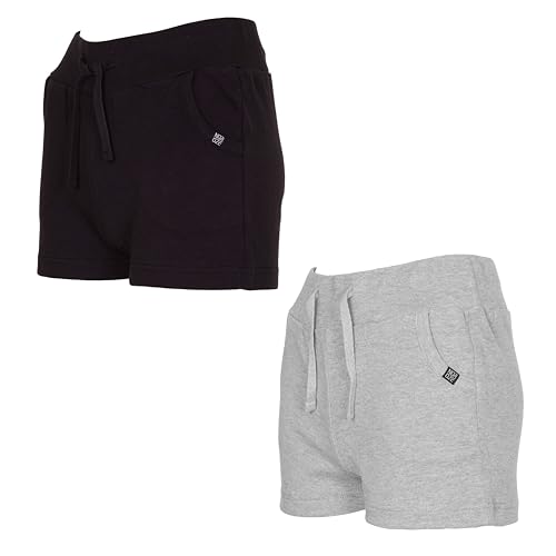 NOROZE Girl's Casual Summer Plain Cotton Hotpants Kids Holiday Shorts Tie (11-12 Years, Black & Grey)