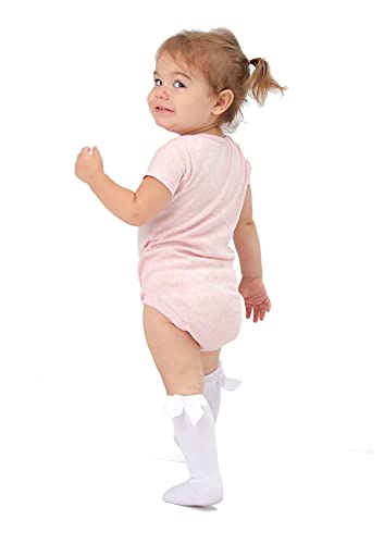 Epeius Baby Knee High Socks Kids Girls Socks With Bow Childred Uniform Tube Stockings Baby Long Socks For 4-6 Years,5 Pairs Pack,Black/White/Grey/Yellow/Navy Blue #TOP2