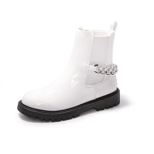 FUNKYMONKEY Boots for Girls Black White Nude Faux Leather Fashion Ankle Boots With Side Zipper for Little Kid/Big Kid