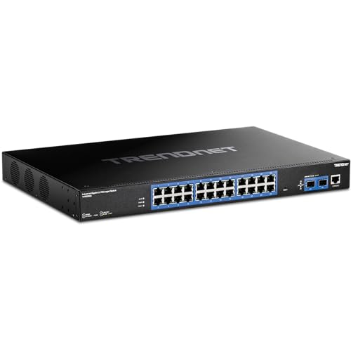 Image of TRENDnet 26-Port Industrial Gigabit L2 Managed Rackmount Switch, TI-RG262i, 24 x Gigabit Ports, 2 x SFP Ports, IP30 Rated Metal Housing, Lifetime Protection, Black