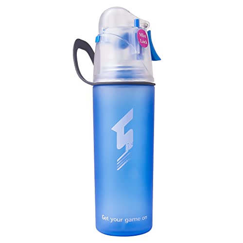 Drinking and Misting Water Bottle - Spray Water Bottle BPA Free, Unique Mist Lock Design, Portable Leak-Proof Spray Cup for Cycling Fitness Camping Hiking Outdoors Sports (Blue, 500ml)