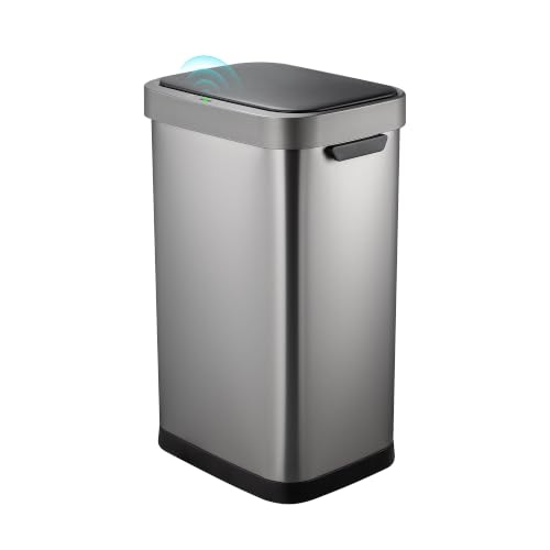 Image of 13 Gallon Trash Can, Touchless Stainless Steel Kitchen (Titanium) | Automatic Motion Sensor Lid | 50L Fits 13 Gal Tall Kitchen Bags | Anti-Fingerprint Brushed Finish | For Home Office