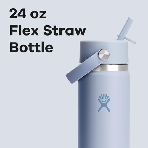 Image of Hydro Flask Water Bottle - Insulated Stainless Steel - Wide Mouth Flex Straw Lid, Non Spill, Leakproof and Refillable in 24 Oz Surf Blue