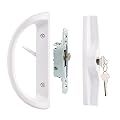 HauSun Patio Sliding Door Handle Set with Lock Key Cylinder,Mortise Lock and Face Plate,Complete Replacement Handle Lock Set Fits Door Thickness from 1-1/2" to 1-3/4",Reversible Design