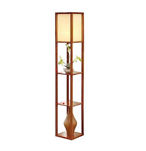 Lámpara de pie de madera con estantes en color negro de 26x160 cm para salón y dormitorio