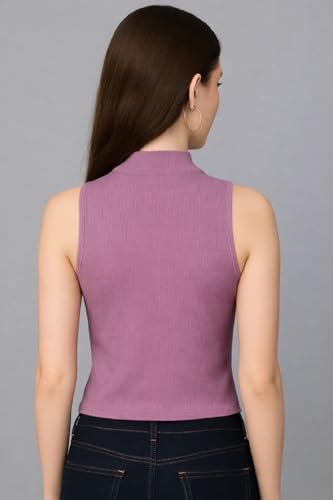 Image of ADBUCKS Women's Sleeveless Ribbed Cotton Mock Neck Top | Mock Neck Fitted Crop Top | Casual & Stylish - Sizes XS to XL