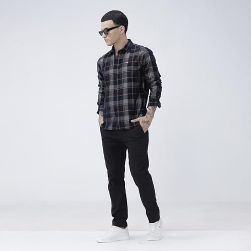 Image of BASICS 100% Cotton Checked Shirt for Men | Slim Fit | Everyday Smart Casual Wear | Full Sleeve
