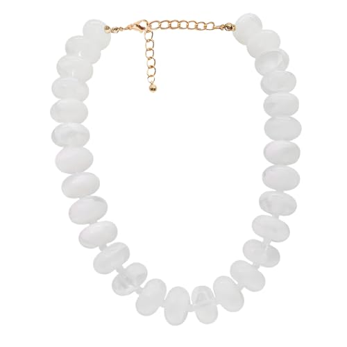 JNF Chunky Big Beaded Necklace for Women Colorful Large Beads Choker Necklaces Boho Statement Bead Neck Beach Summer Prom Jewelry Gift (white)