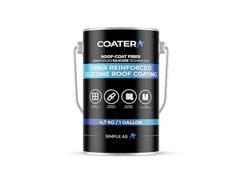 COATERA ROOF-COAT FIBER Reinforced Silicone Waterproofing Internal Fibre-Tech Membrane Permanent Ponding Water Resistance - LEAK STOP Repairs Cracks Without Mesh Grey - 4.7kg