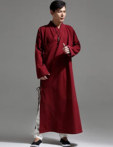 Ystylee Men's Long Buddhist Meditation Shaolin Monk Robes Maxi Gown Cotton Linen Kung Fu Martial Arts Clothing4