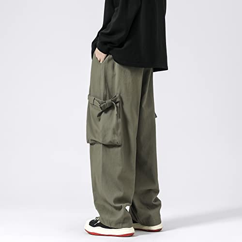 PRIJOUHE Men's Baggy Cargo Pants Casual Loose Fit Wide Leg Pants with Elastic Drawstring Waist2