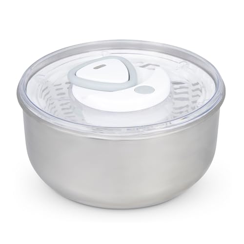 Zyliss Easy Spin 2 Centrifuga Per Insalata, Grande, Acciaio Inossidabile, Bianco, Insalatiera con Coperchio, Scolaverdure, Lavabile in Lavastoviglie