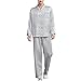 QTFBYT Pigiama da Uomo in Jacquard Pesante 100% Seta di gelso Manica Lunga 2 Pezzi Completo Pigiama Ampio di Grandi Dimensioni da Notte Camicia da Notte ， Grigio Chiaro ， XXL Happy Life