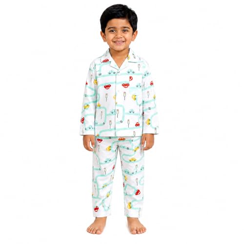 Image of The Mom Store Kids Cotton Night Suit for Boys and Girls | Soft Breathable Night Dress for Kids Boys and Girls | Printed Nightsuit Pajama Set | Comfortable All-Season Sleepwear for Daily Use