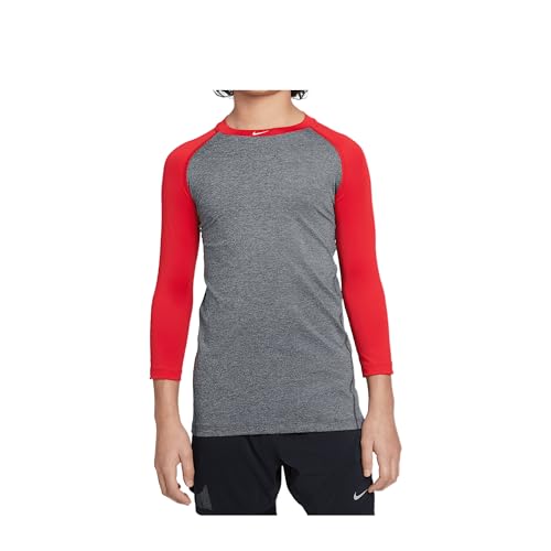 Nike Pro Big Kids' Dri-FIT 3/4-Sleeve Top (University Red/Dark Grey Heather/White, HF4360-657)